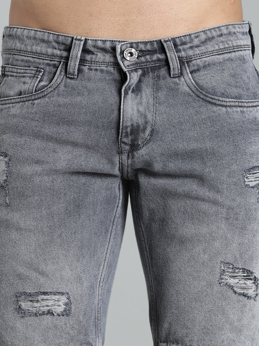 Men Scuff Light Grey Denim Shorts - Image 4
