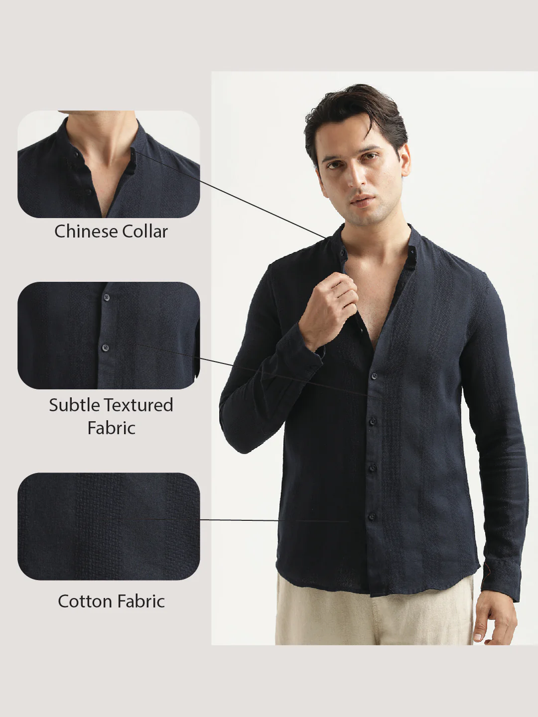 Men Self-Textured Cotton Shirt - Image 2