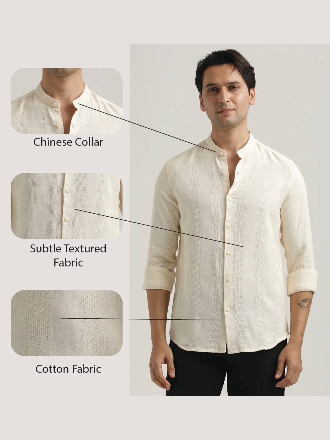 Men Self-Textured Cotton Shirt - Image 2