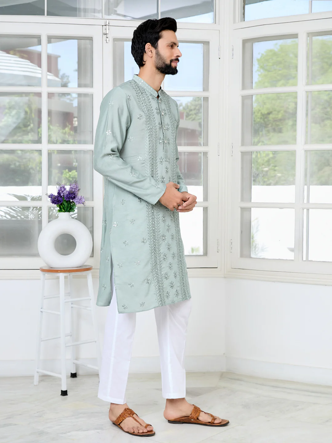 Men Sequin Embroidered Kurta - Image 3