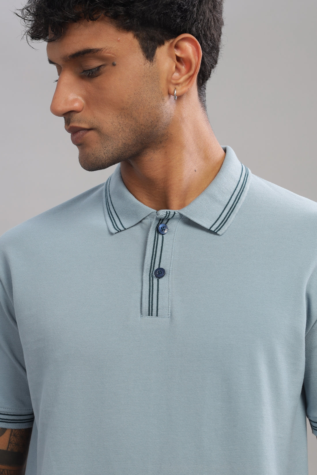 Men Shadow Blue Regular Fit Polo T-Shirt - Image 3