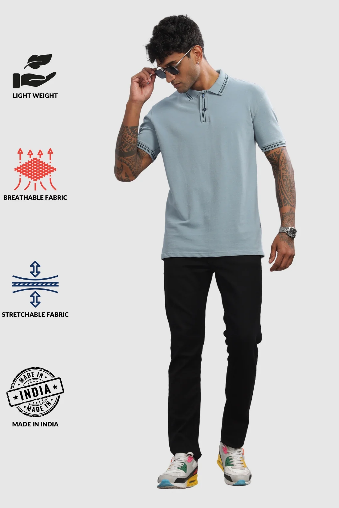 Men Shadow Blue Regular Fit Polo T-Shirt - Image 4