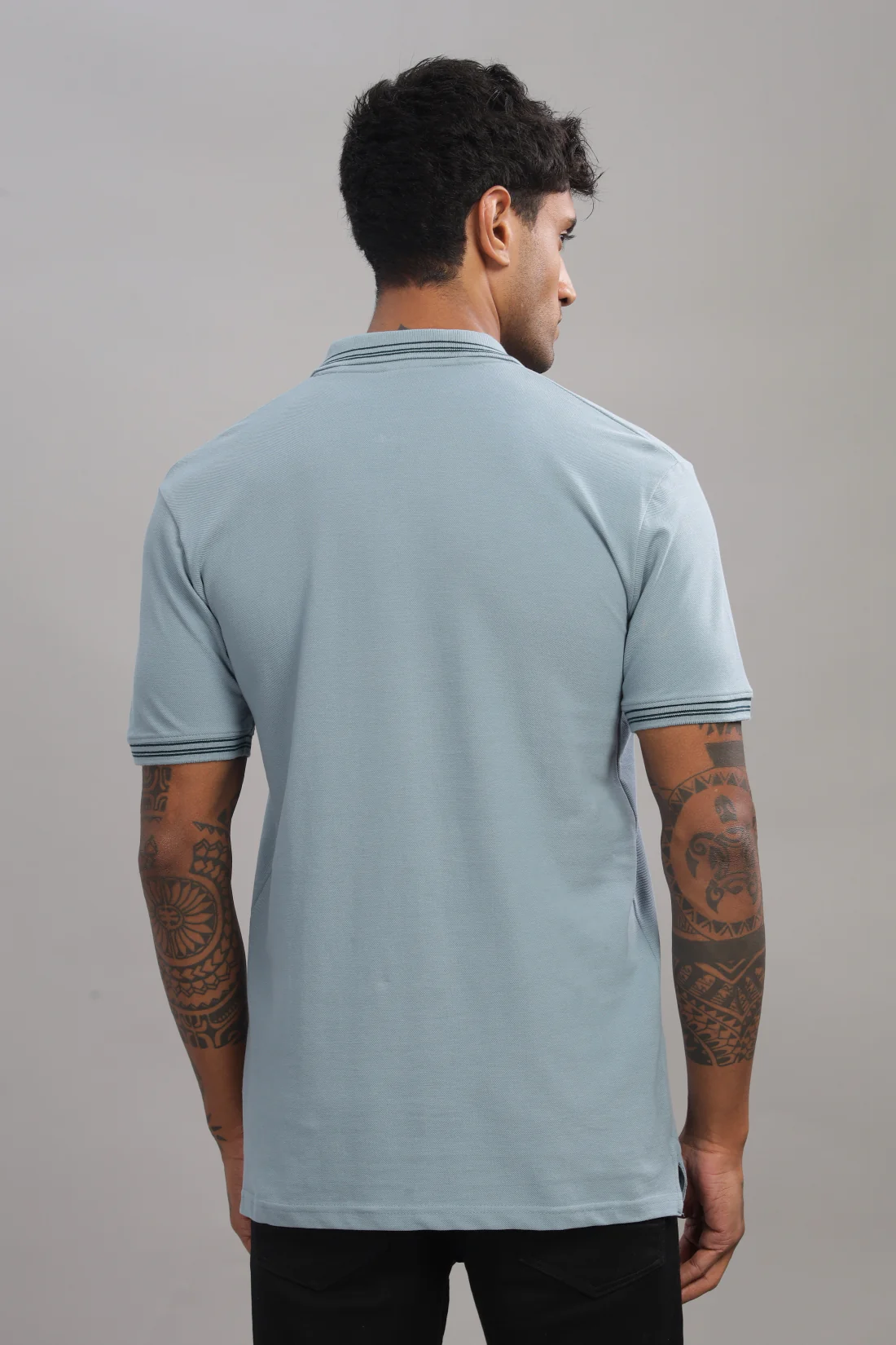 Men Shadow Blue Regular Fit Polo T-Shirt - Image 5