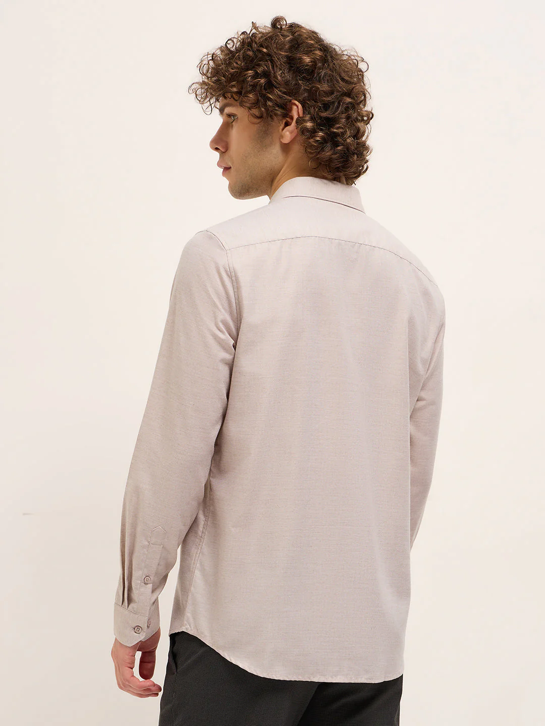 Men Shirt Beige Solid Tailored Fit Formal Shirt - Image 2