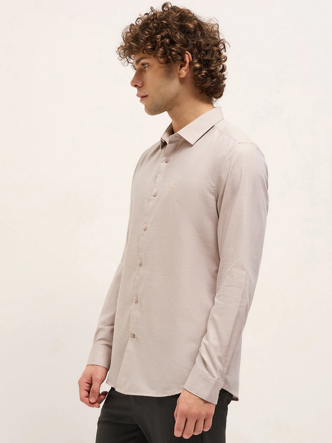 Men Shirt Beige Solid Tailored Fit Formal Shirt - Image 3