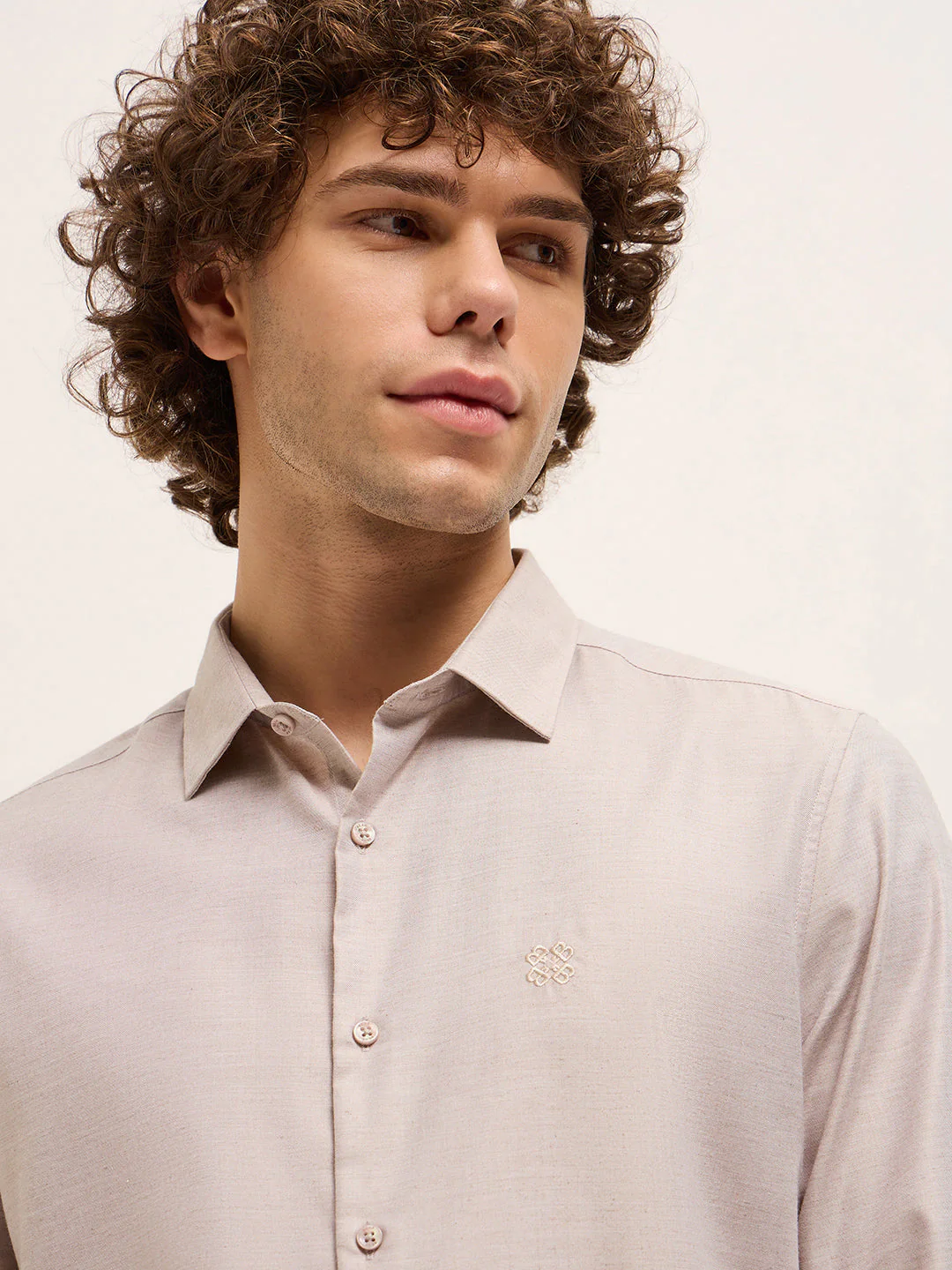 Men Shirt Beige Solid Tailored Fit Formal Shirt - Image 5