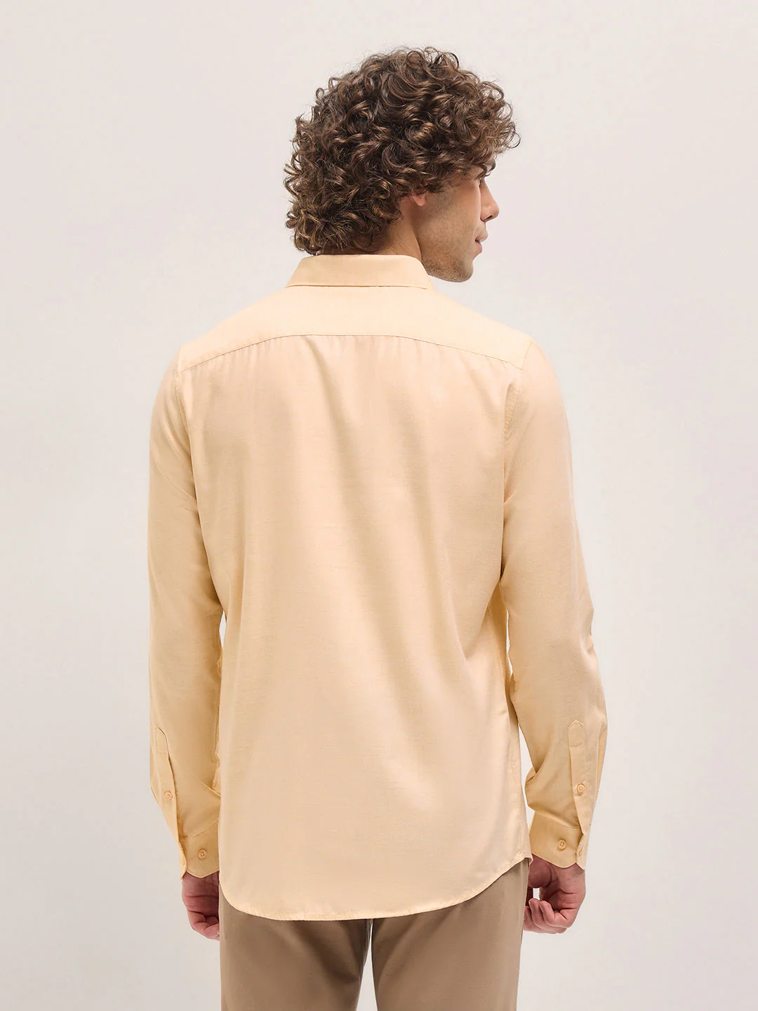 Men Shirt Beige Solid Tailored Fit Formal Shirt - Image 2