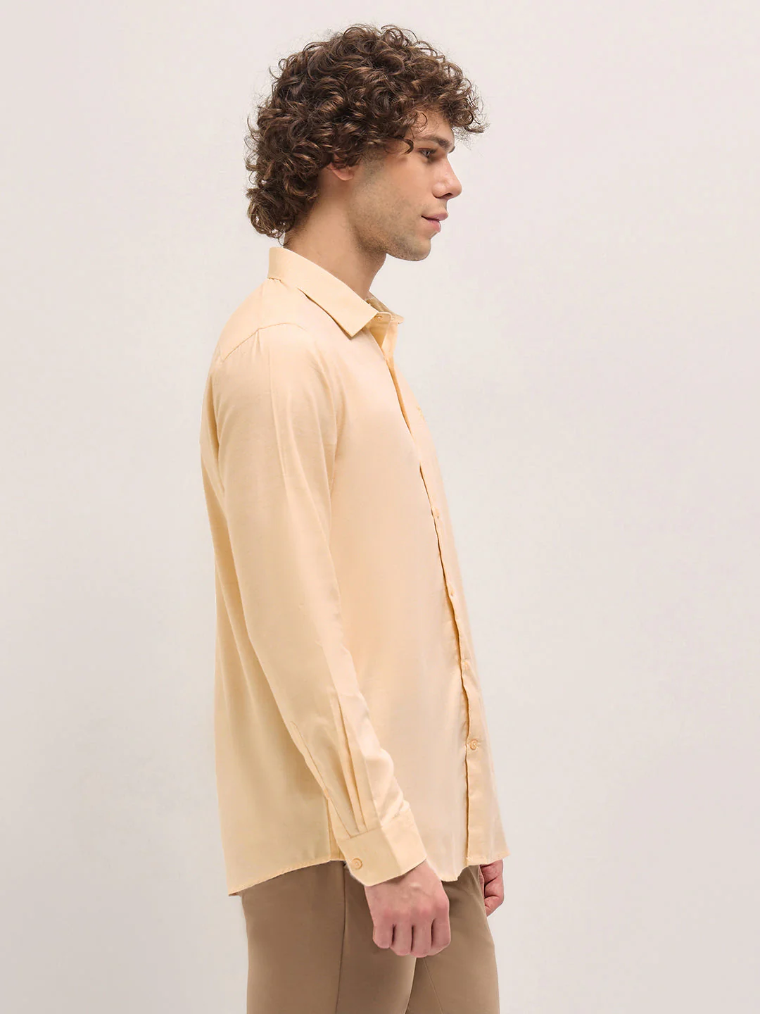 Men Shirt Beige Solid Tailored Fit Formal Shirt - Image 3