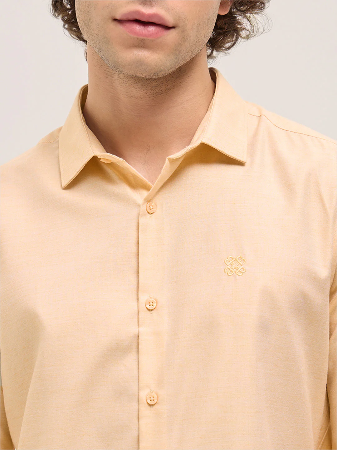 Men Shirt Beige Solid Tailored Fit Formal Shirt - Image 5