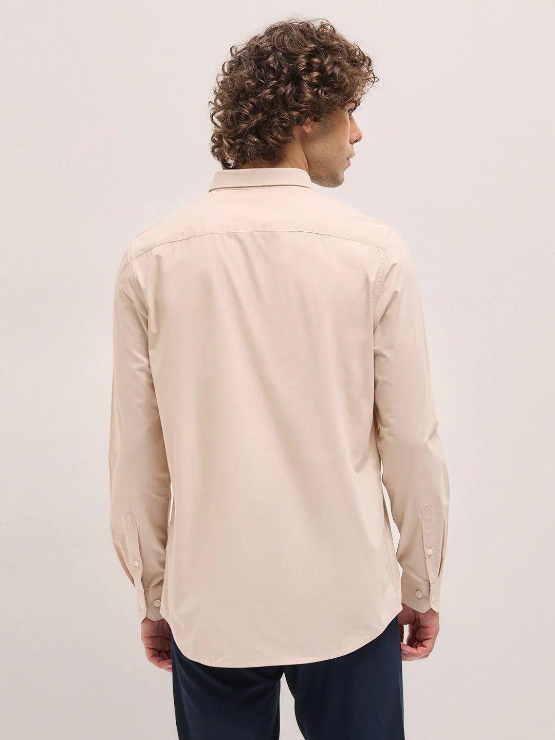 Men Shirt Beige Tailored Fit Cotton Formal Shirt - Image 2