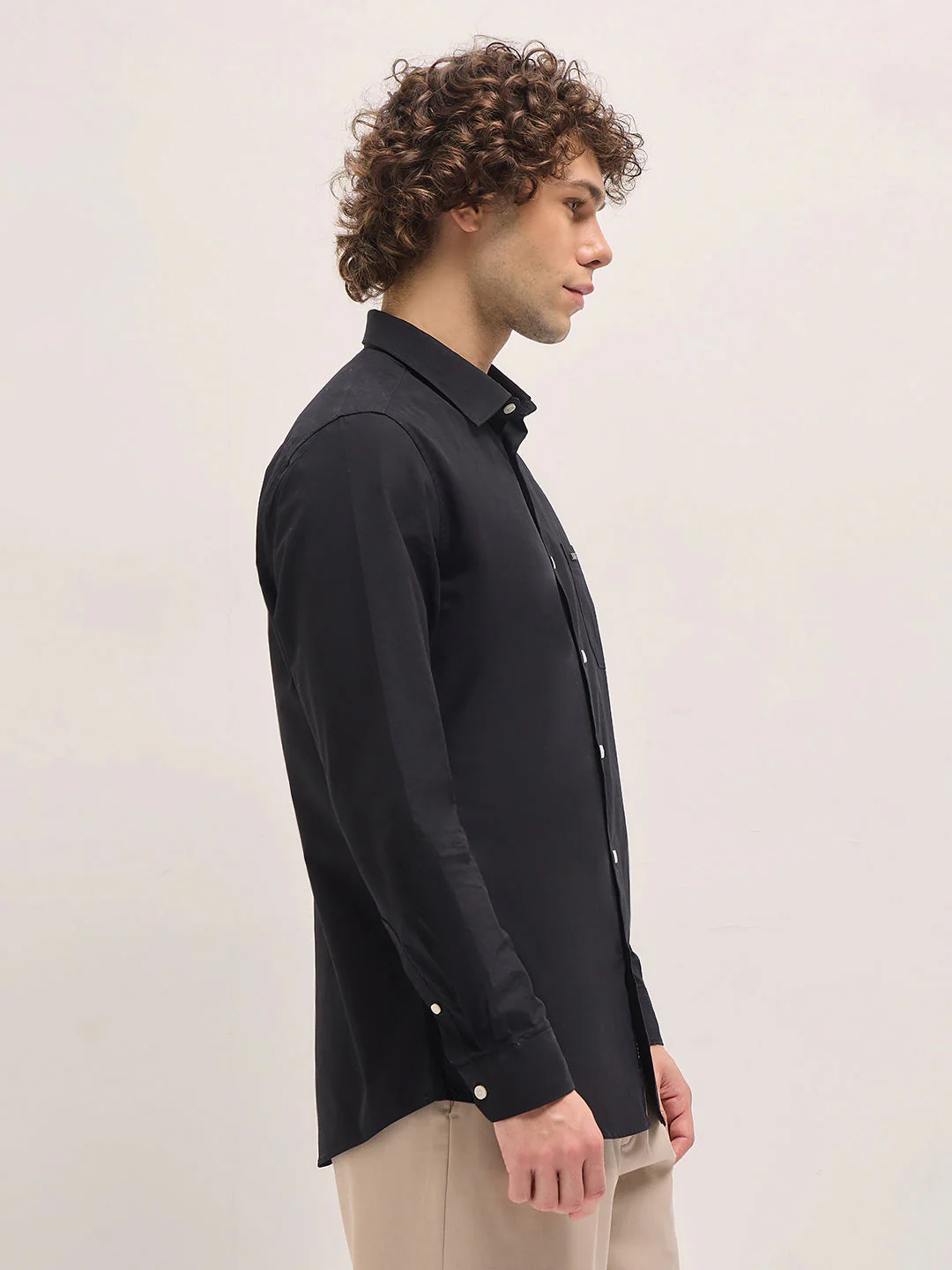Men Shirt Black Tailored Fit Cotton Formal Shirt - Image 3