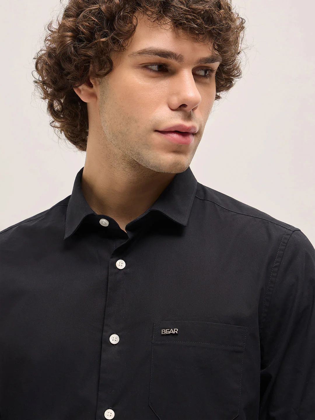 Men Shirt Black Tailored Fit Cotton Formal Shirt - Image 5
