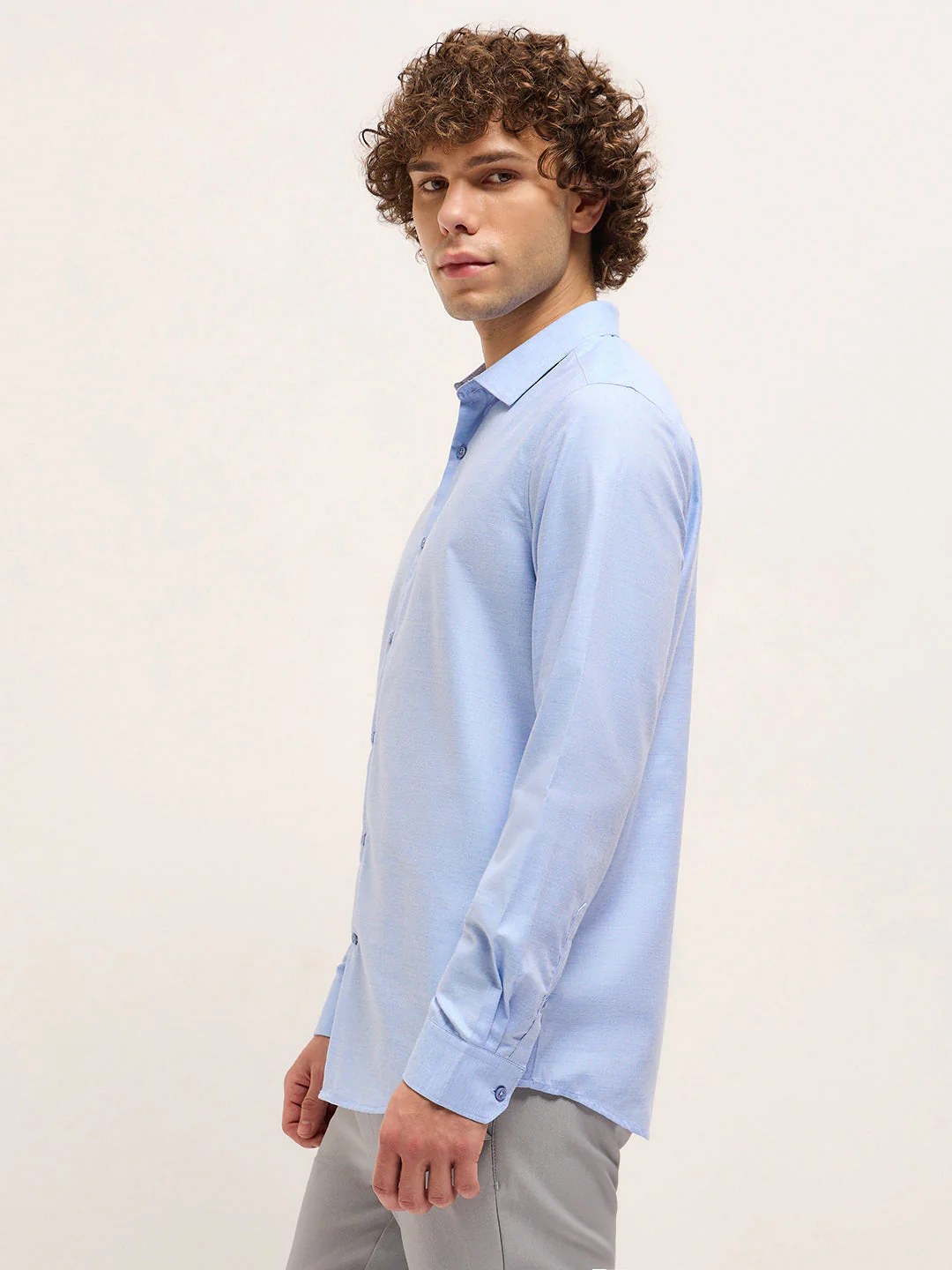 Men Shirt Blue Solid Tailored Fit Formal Shirt - Image 3