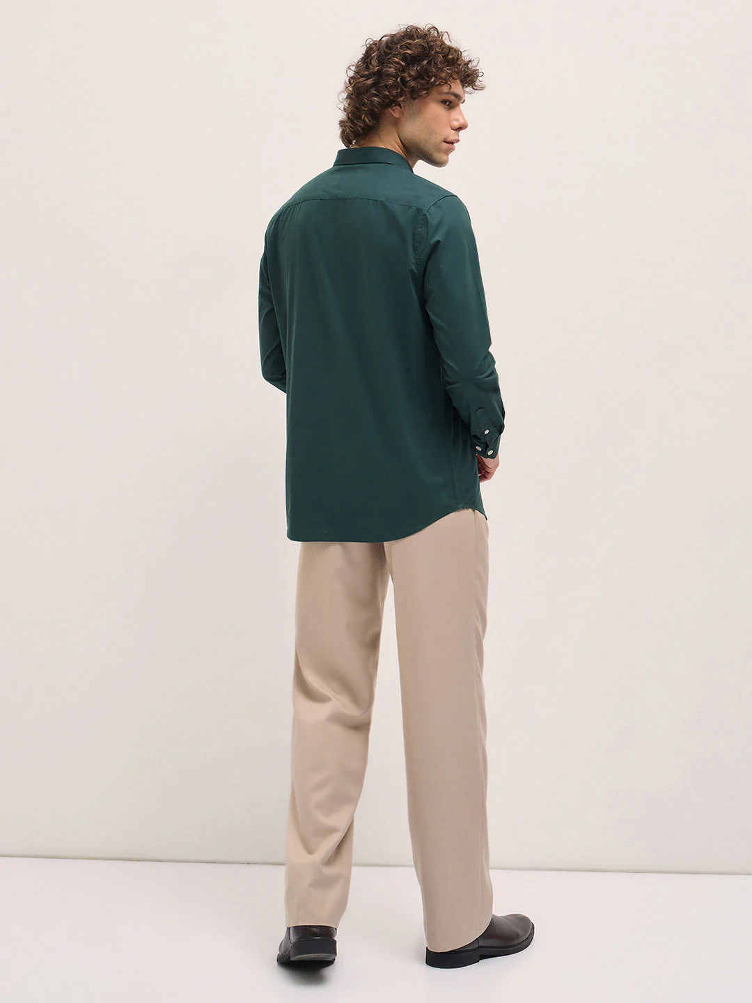 Men Shirt Bottle Green Tailored Fit Cotton Formal Shirt - Image 2