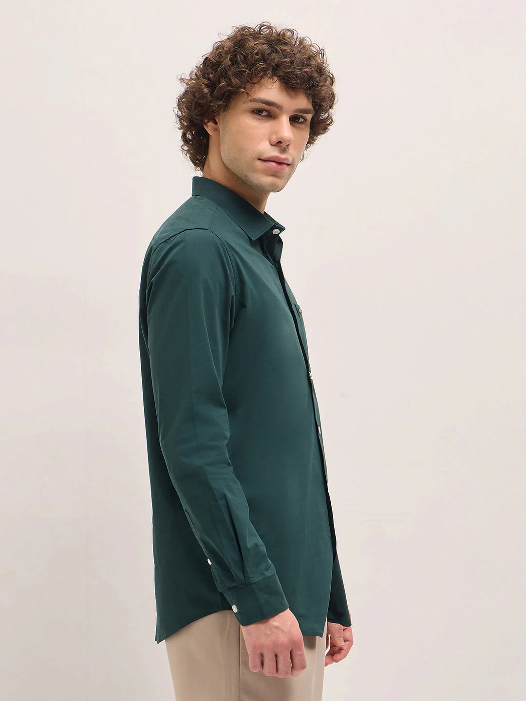 Men Shirt Bottle Green Tailored Fit Cotton Formal Shirt - Image 3