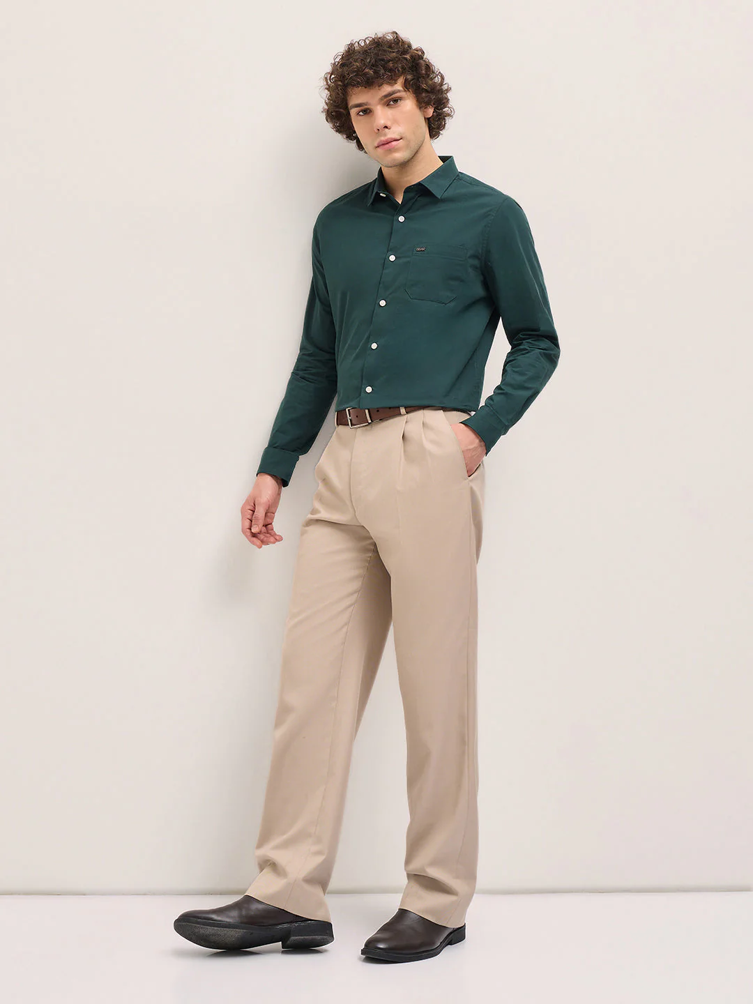 Men Shirt Bottle Green Tailored Fit Cotton Formal Shirt - Image 4