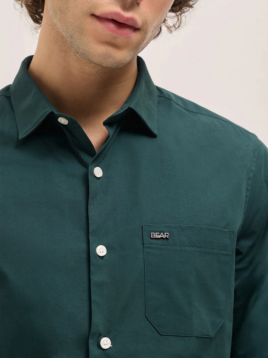 Men Shirt Bottle Green Tailored Fit Cotton Formal Shirt - Image 5