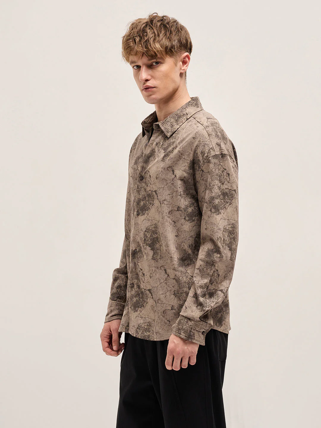 Men Shirt Brown Abstract Digital Printed Relax Fit Casual Overshirt - Image 3