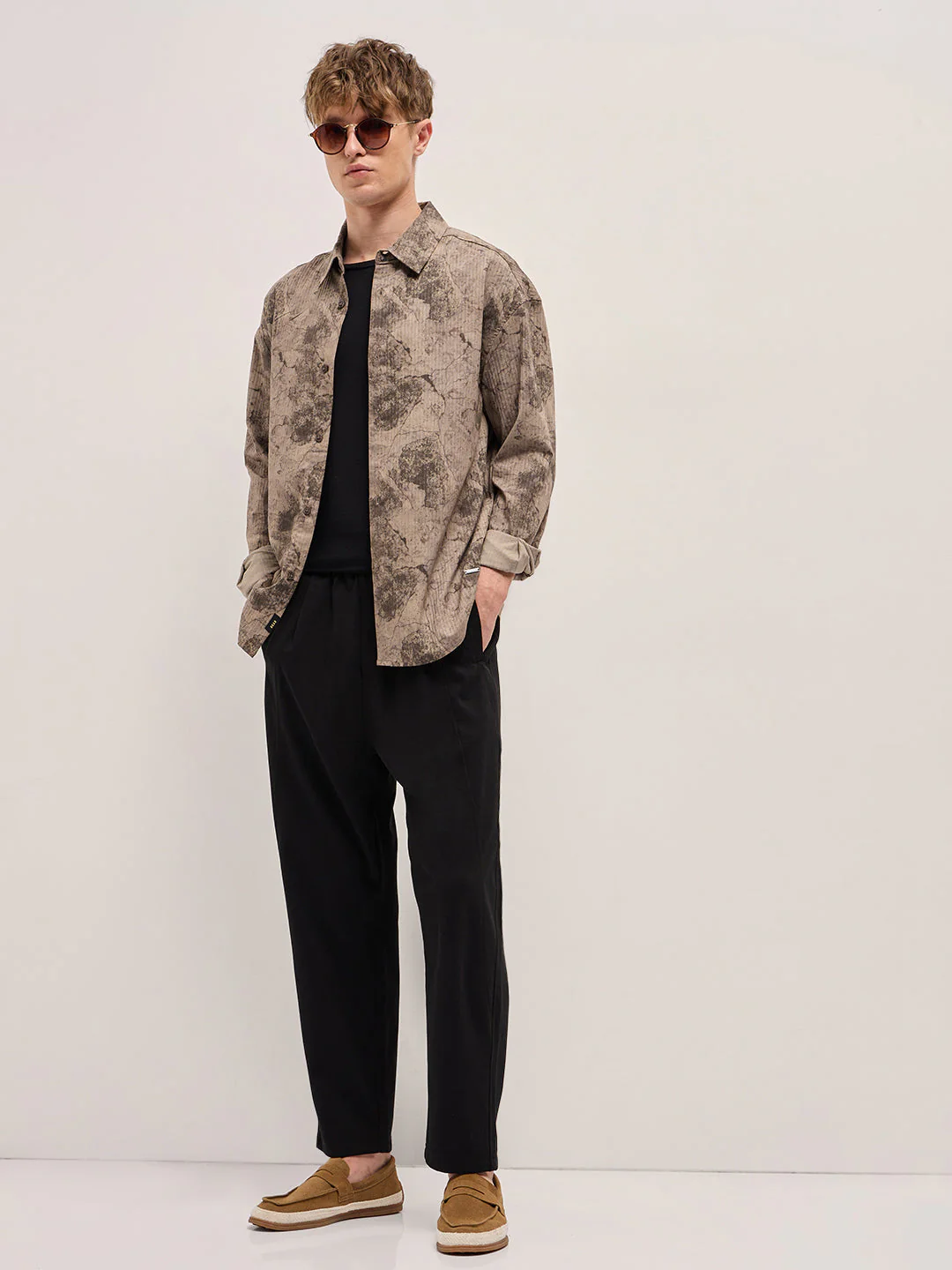 Men Shirt Brown Abstract Digital Printed Relax Fit Casual Overshirt - Image 4