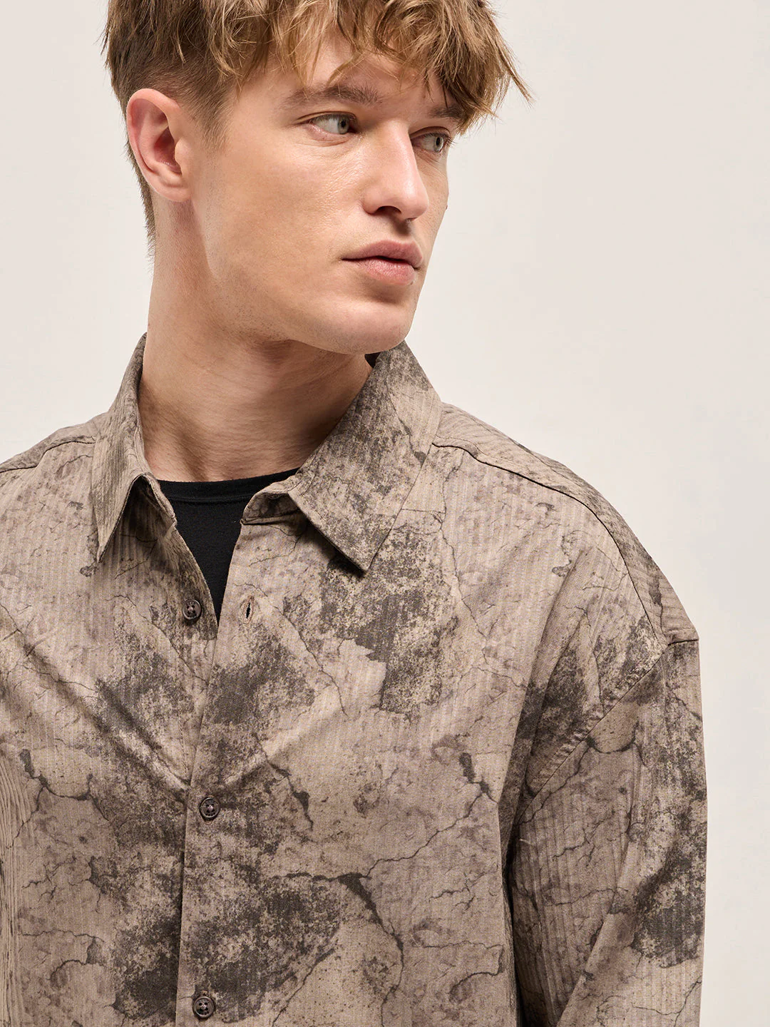 Men Shirt Brown Abstract Digital Printed Relax Fit Casual Overshirt - Image 5