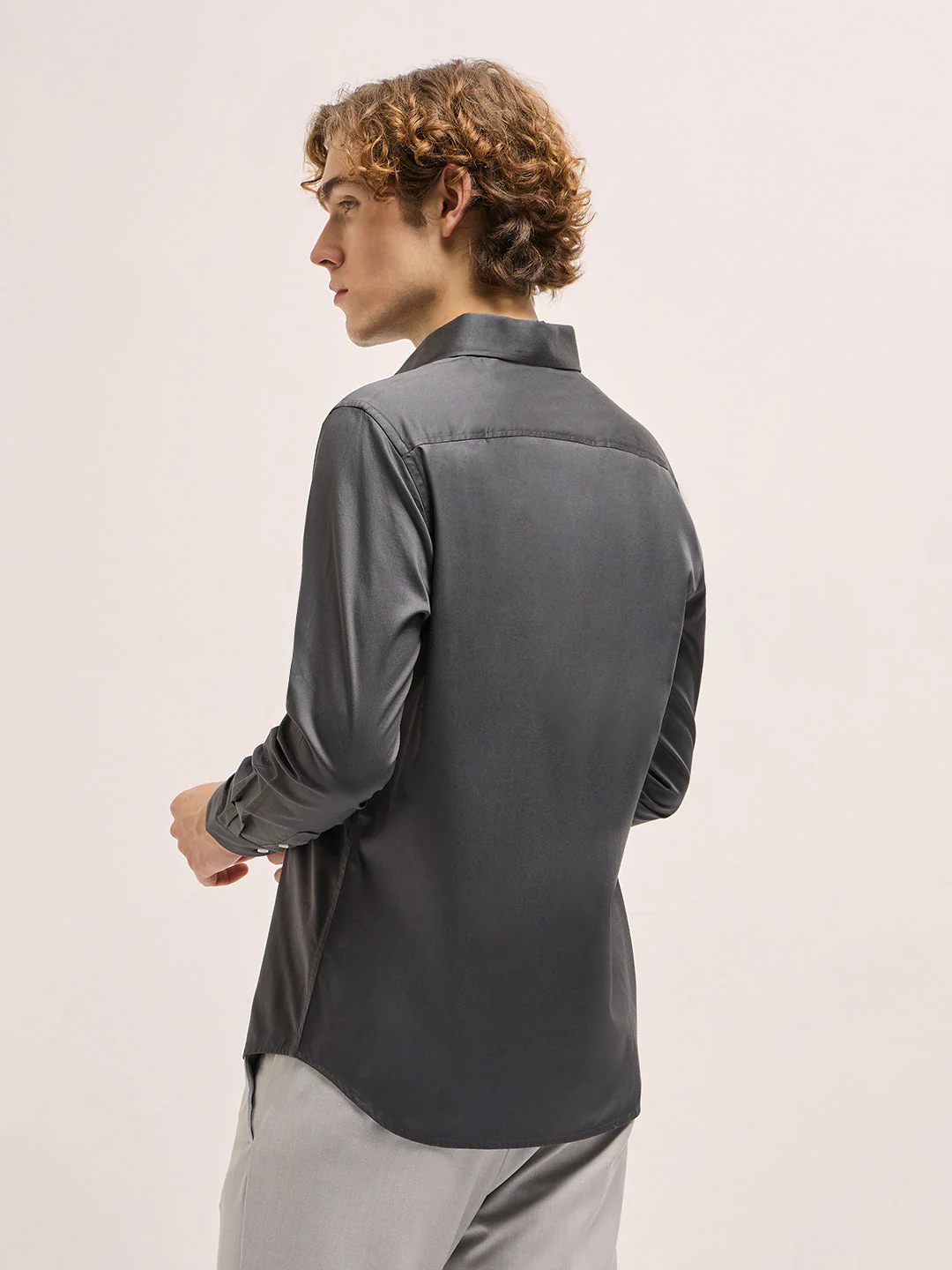 Men Shirt Charcoal Tailored Fit Solid Formal Shirt - Image 2