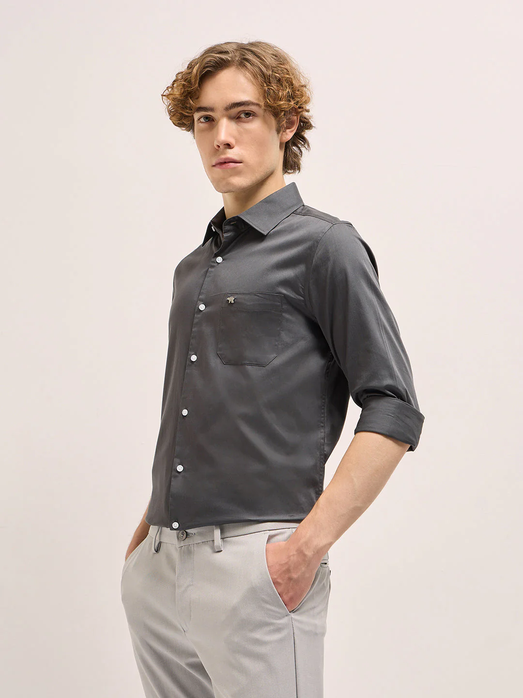 Men Shirt Charcoal Tailored Fit Solid Formal Shirt - Image 3
