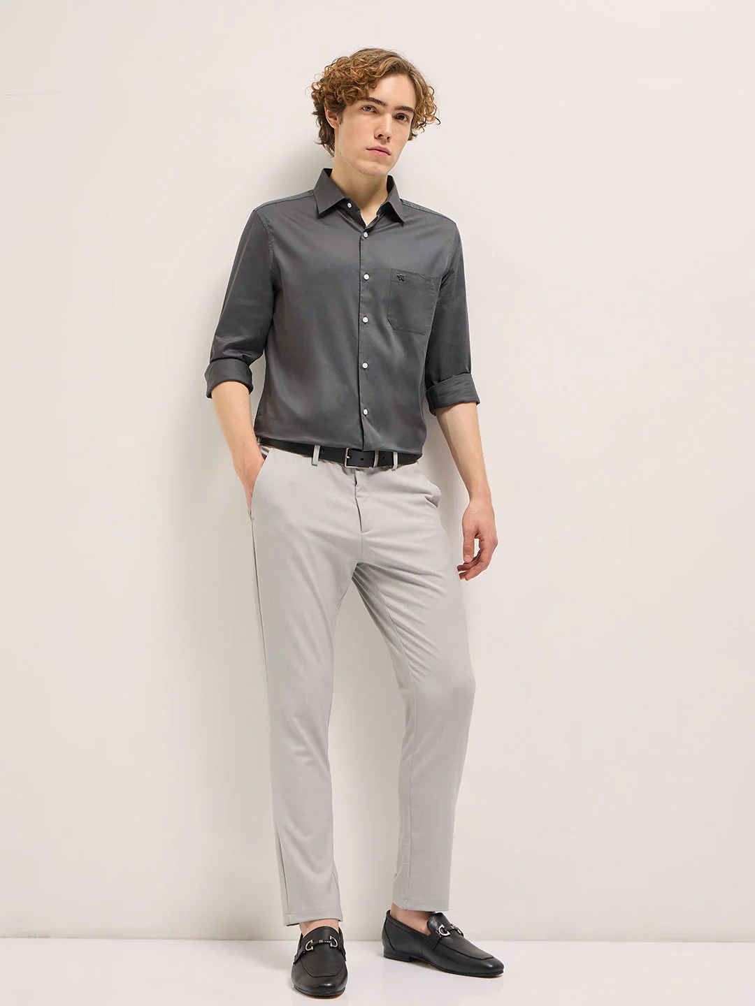 Men Shirt Charcoal Tailored Fit Solid Formal Shirt - Image 4