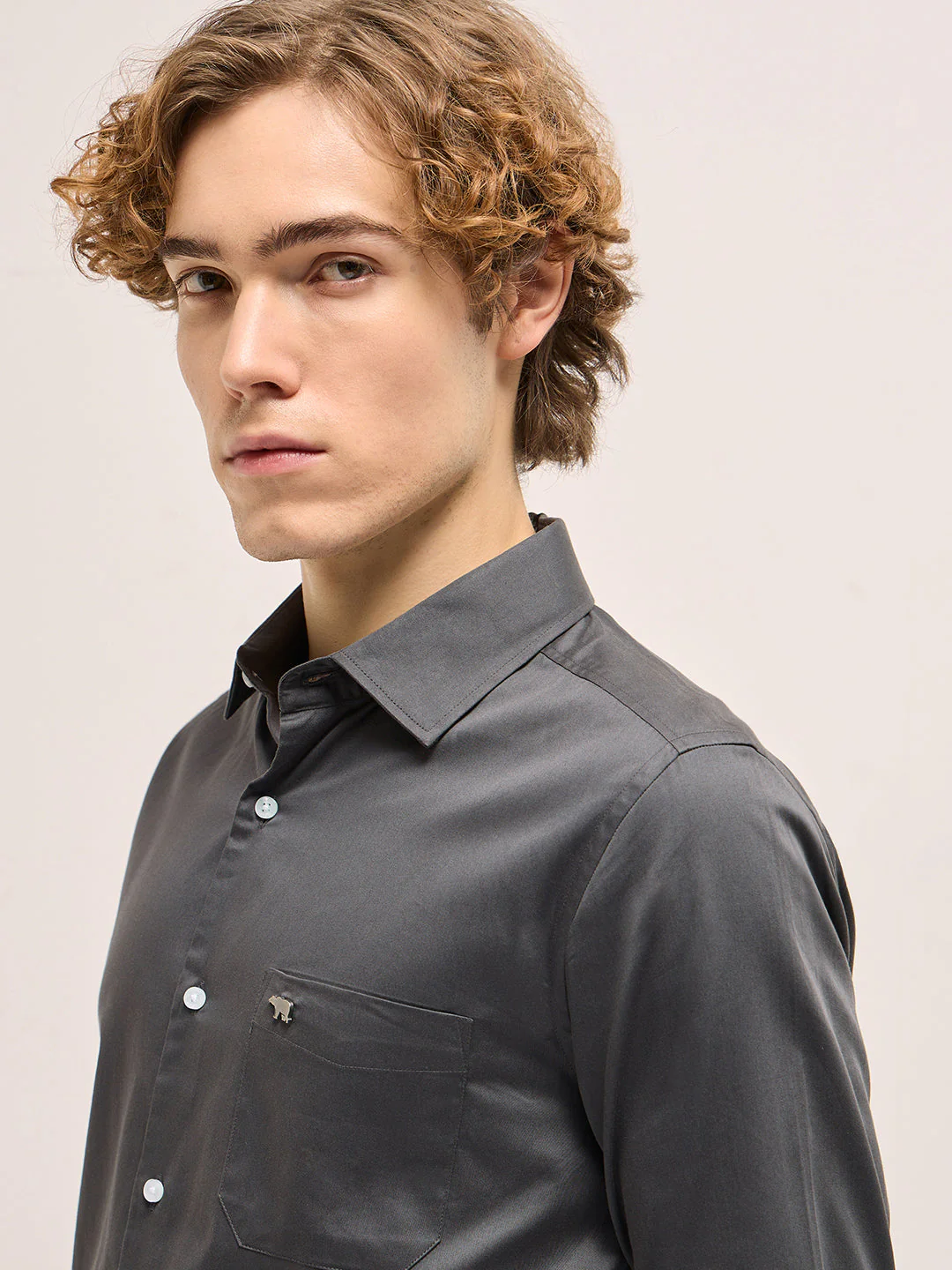 Men Shirt Charcoal Tailored Fit Solid Formal Shirt - Image 5