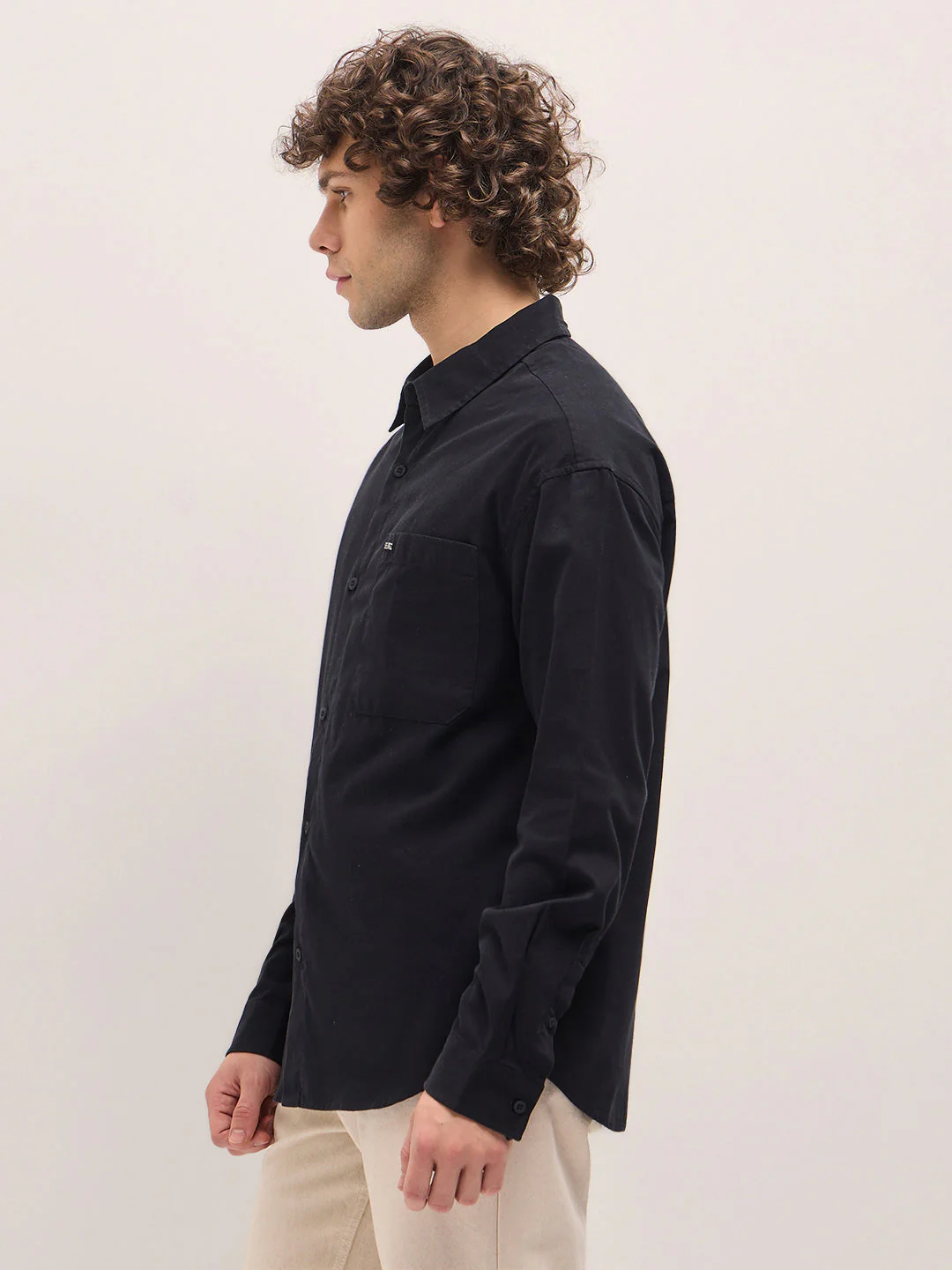 Men Shirt Classic Black Solid Relax Fit Overshirt - Image 3