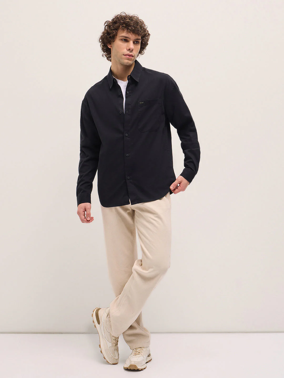 Men Shirt Classic Black Solid Relax Fit Overshirt - Image 4