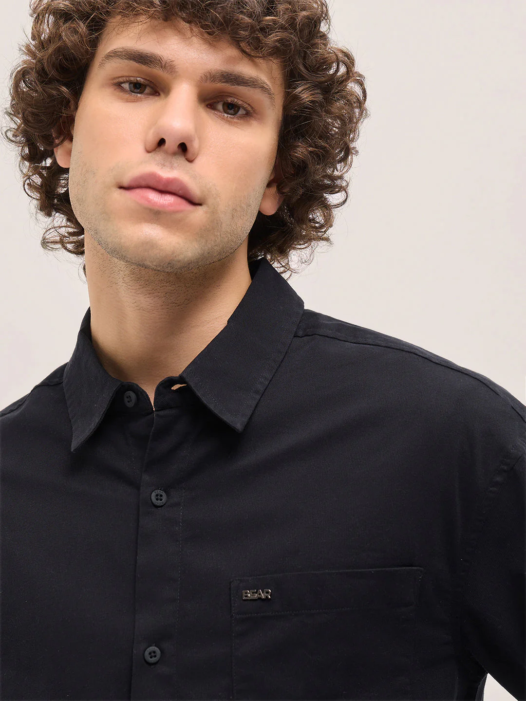 Men Shirt Classic Black Solid Relax Fit Overshirt - Image 5