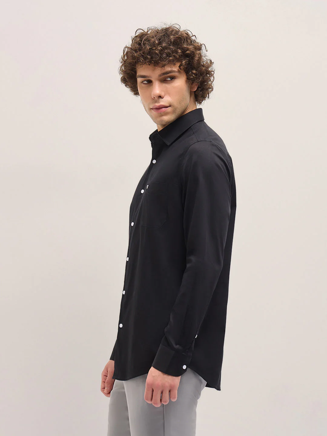 Men Shirt Classic Black Tailored Fit Solid Formal Shirt - Image 3