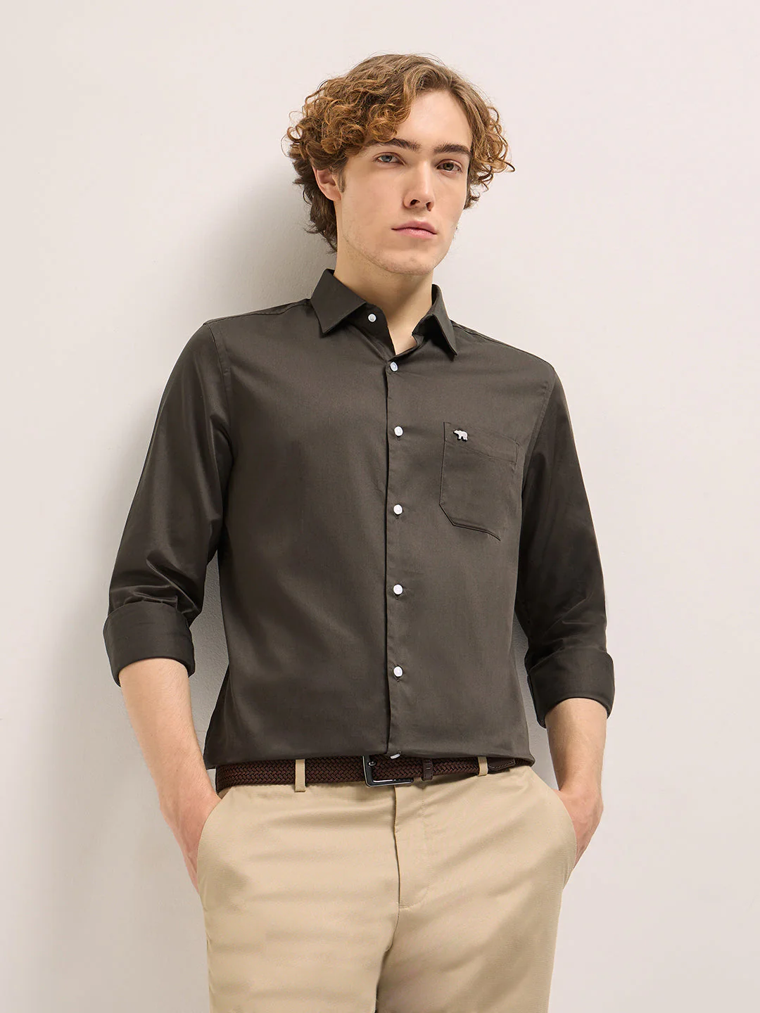 Men Shirt Dark Brown Tailored Fit Solid Formal Shirt