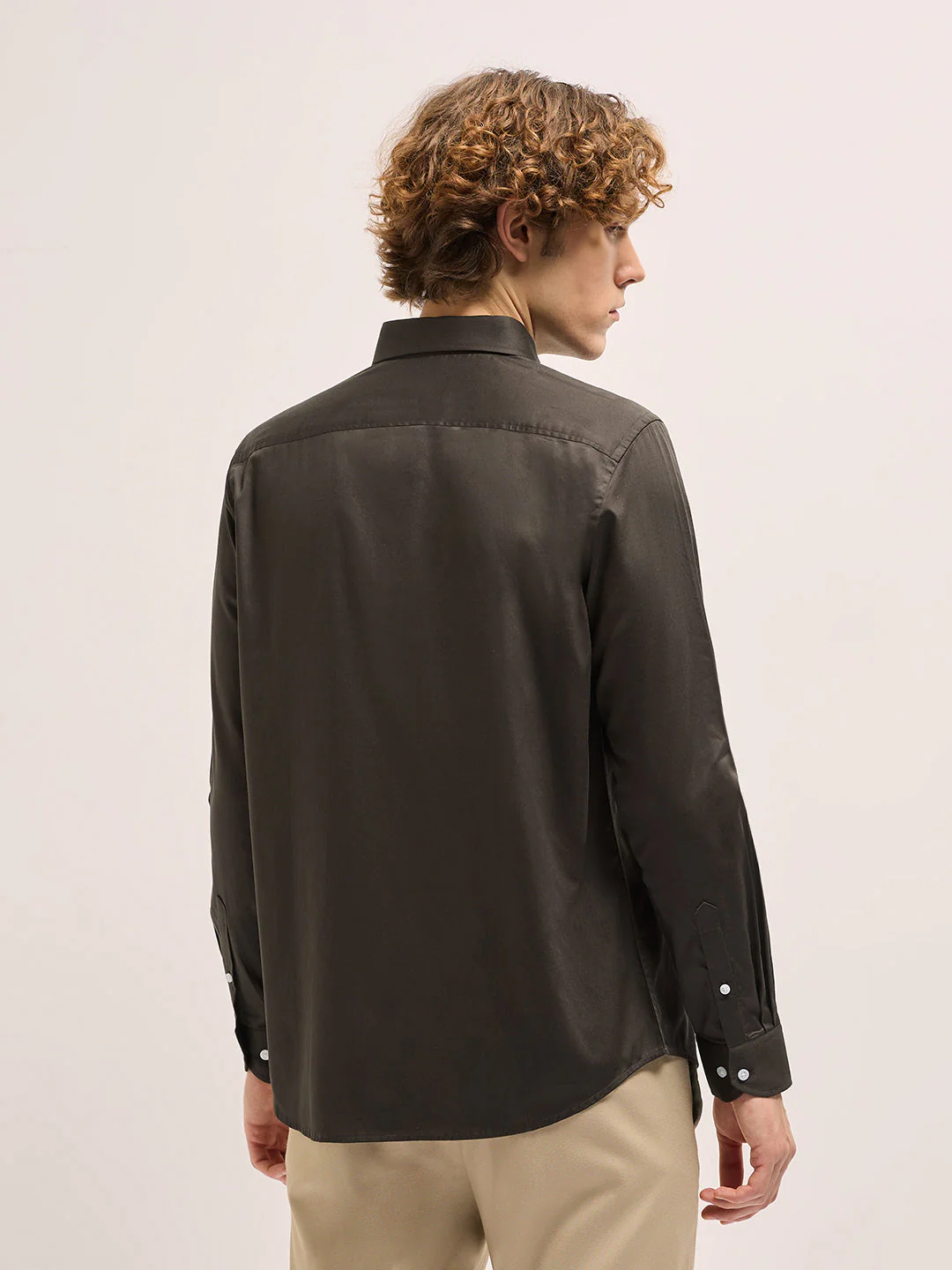 Men Shirt Dark Brown Tailored Fit Solid Formal Shirt - Image 2