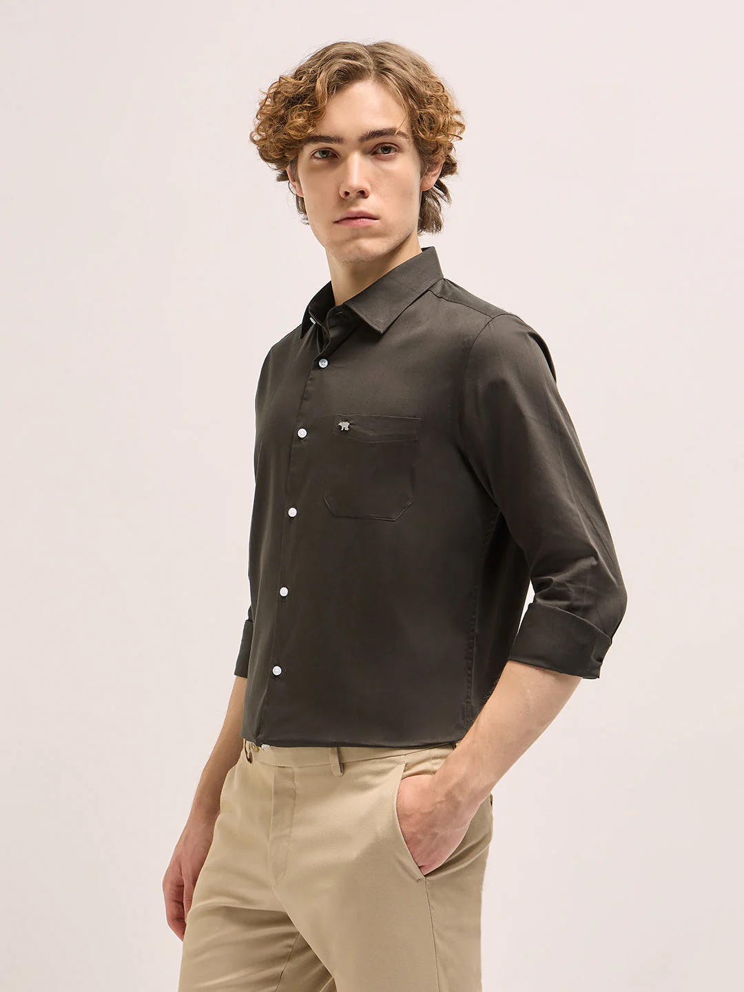 Men Shirt Dark Brown Tailored Fit Solid Formal Shirt - Image 3