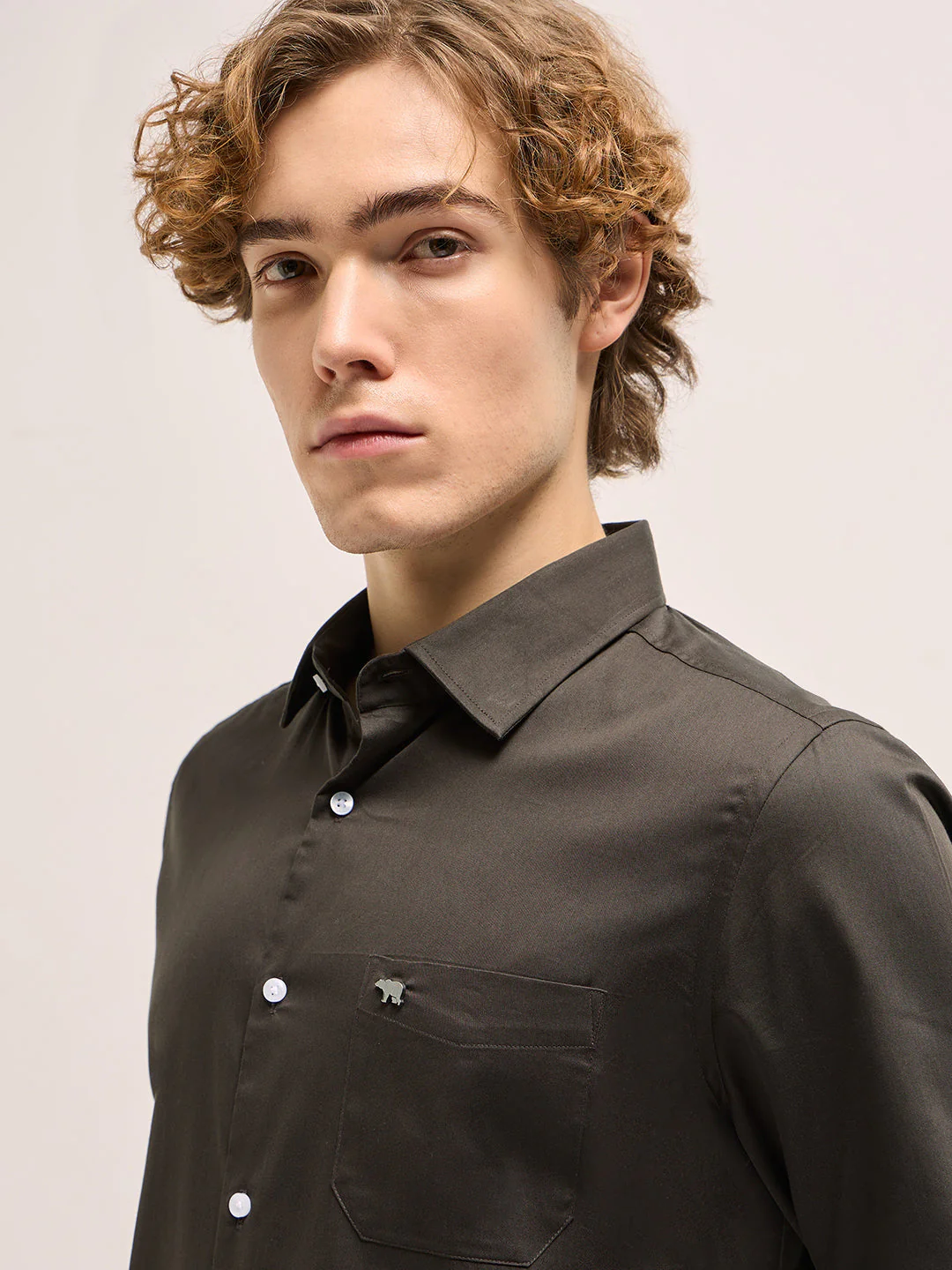 Men Shirt Dark Brown Tailored Fit Solid Formal Shirt - Image 5