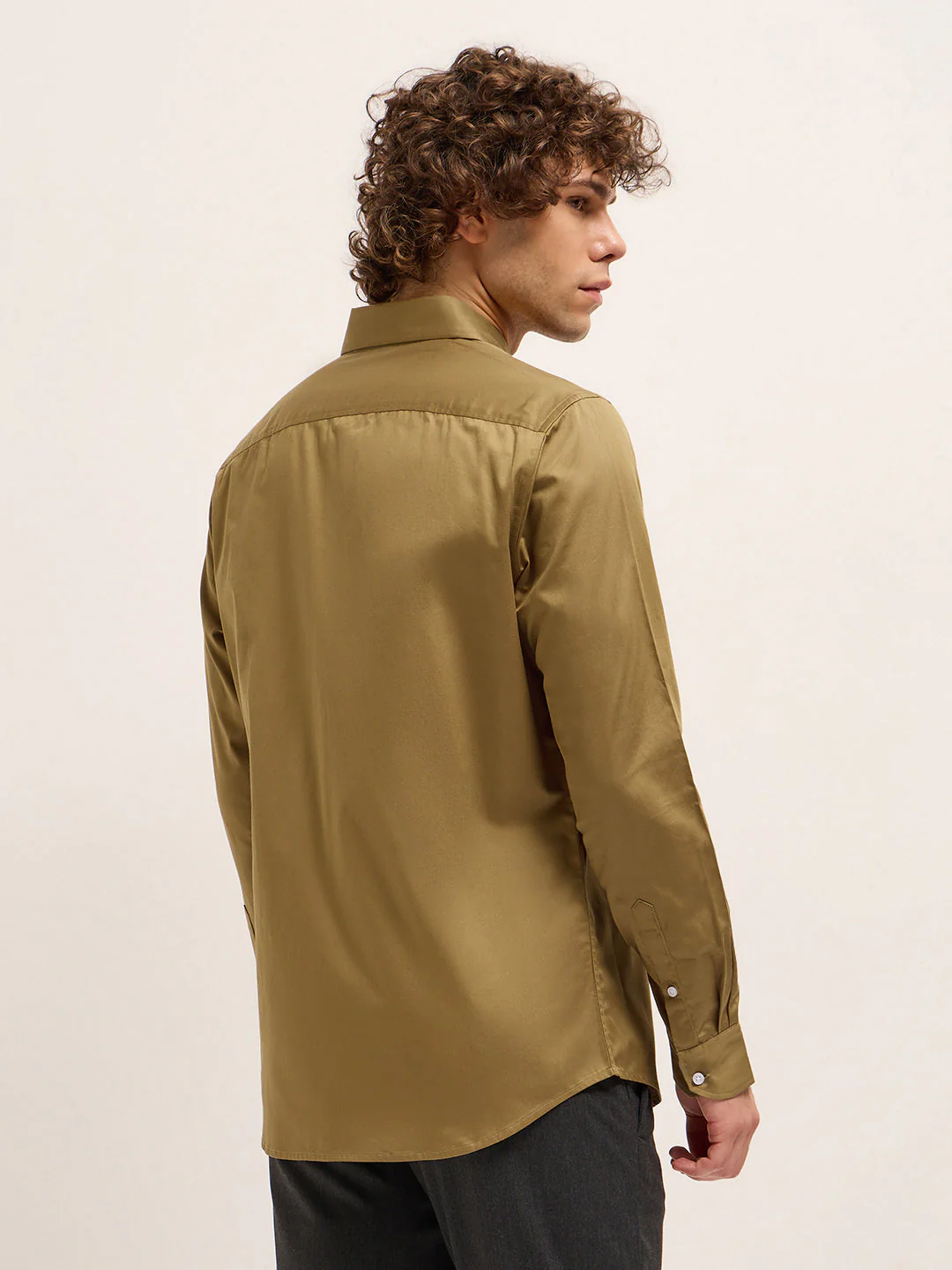 Men Shirt Dark Mustard Tailored Fit Solid Formal Shirt - Image 2