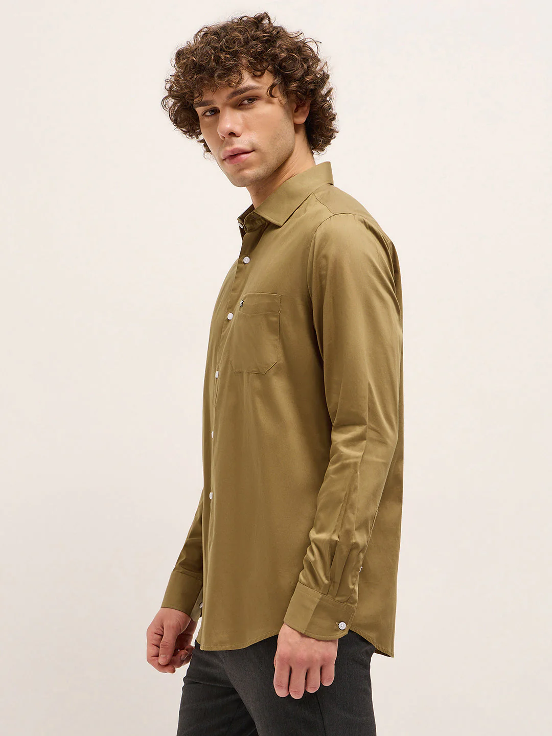 Men Shirt Dark Mustard Tailored Fit Solid Formal Shirt - Image 3