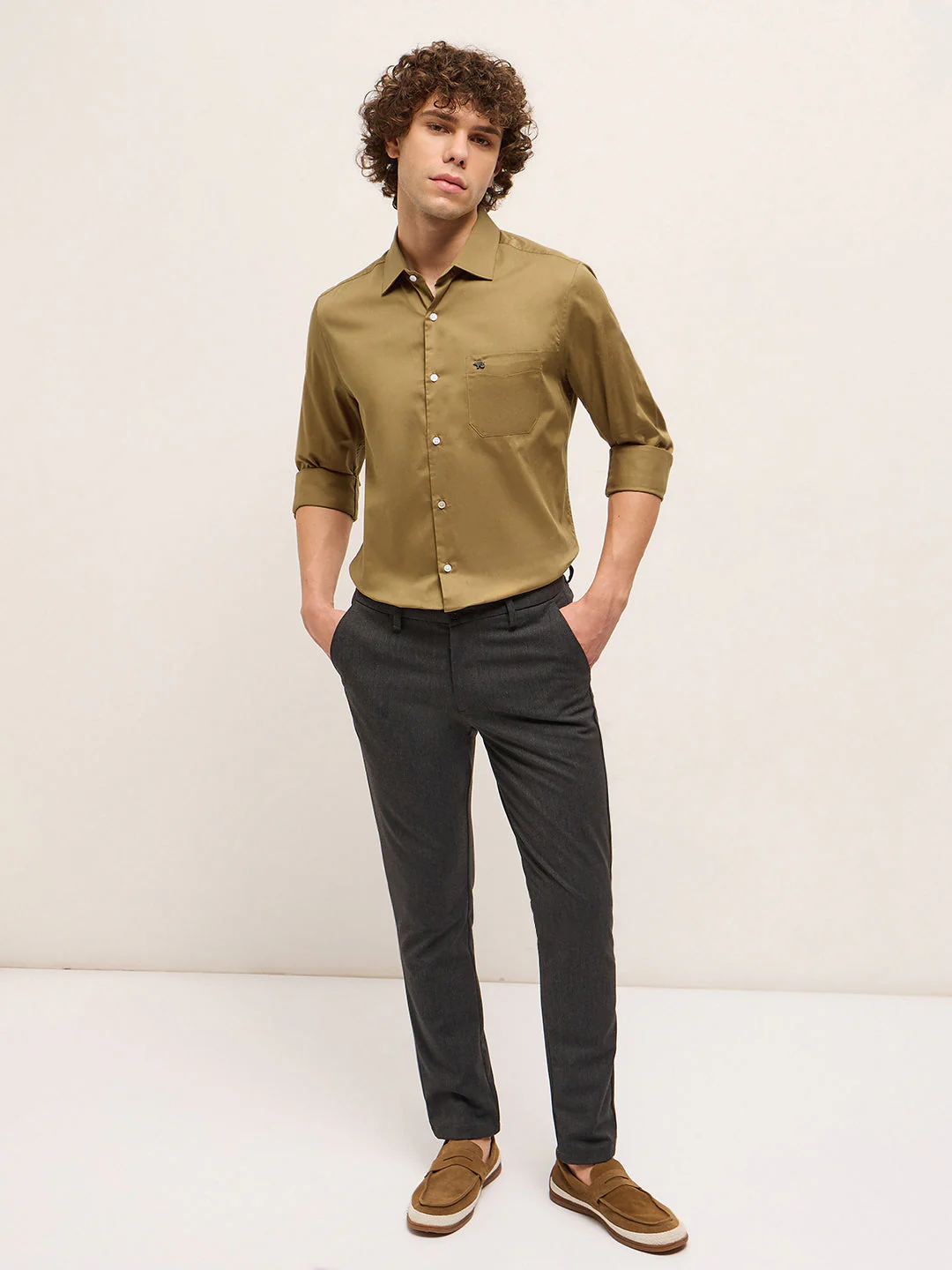 Men Shirt Dark Mustard Tailored Fit Solid Formal Shirt - Image 4