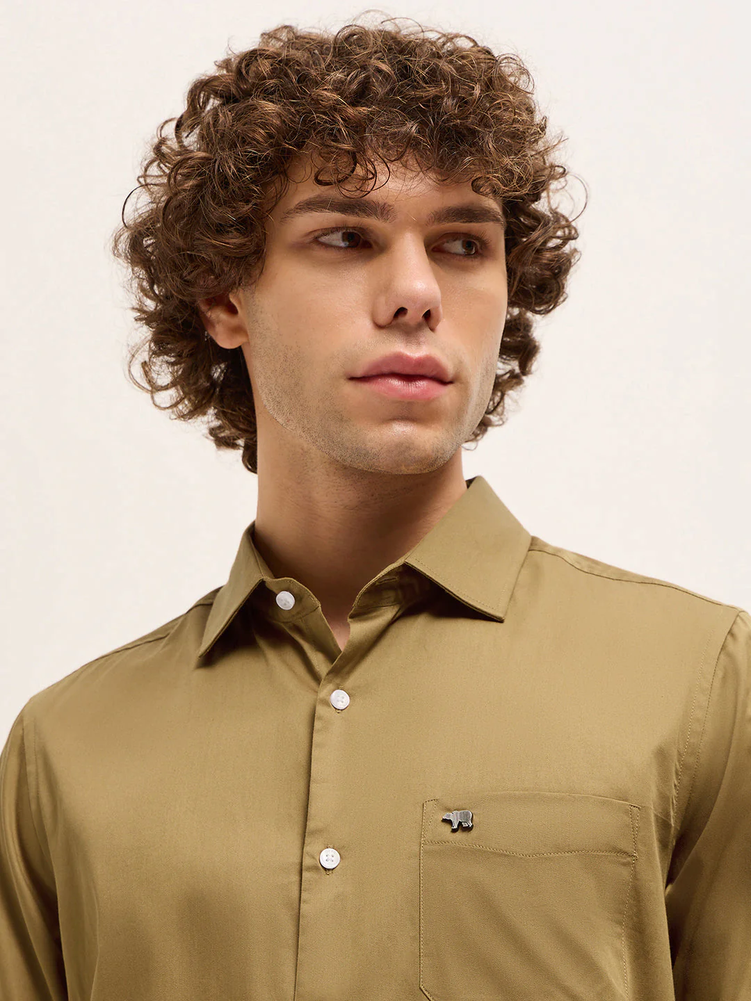 Men Shirt Dark Mustard Tailored Fit Solid Formal Shirt - Image 5