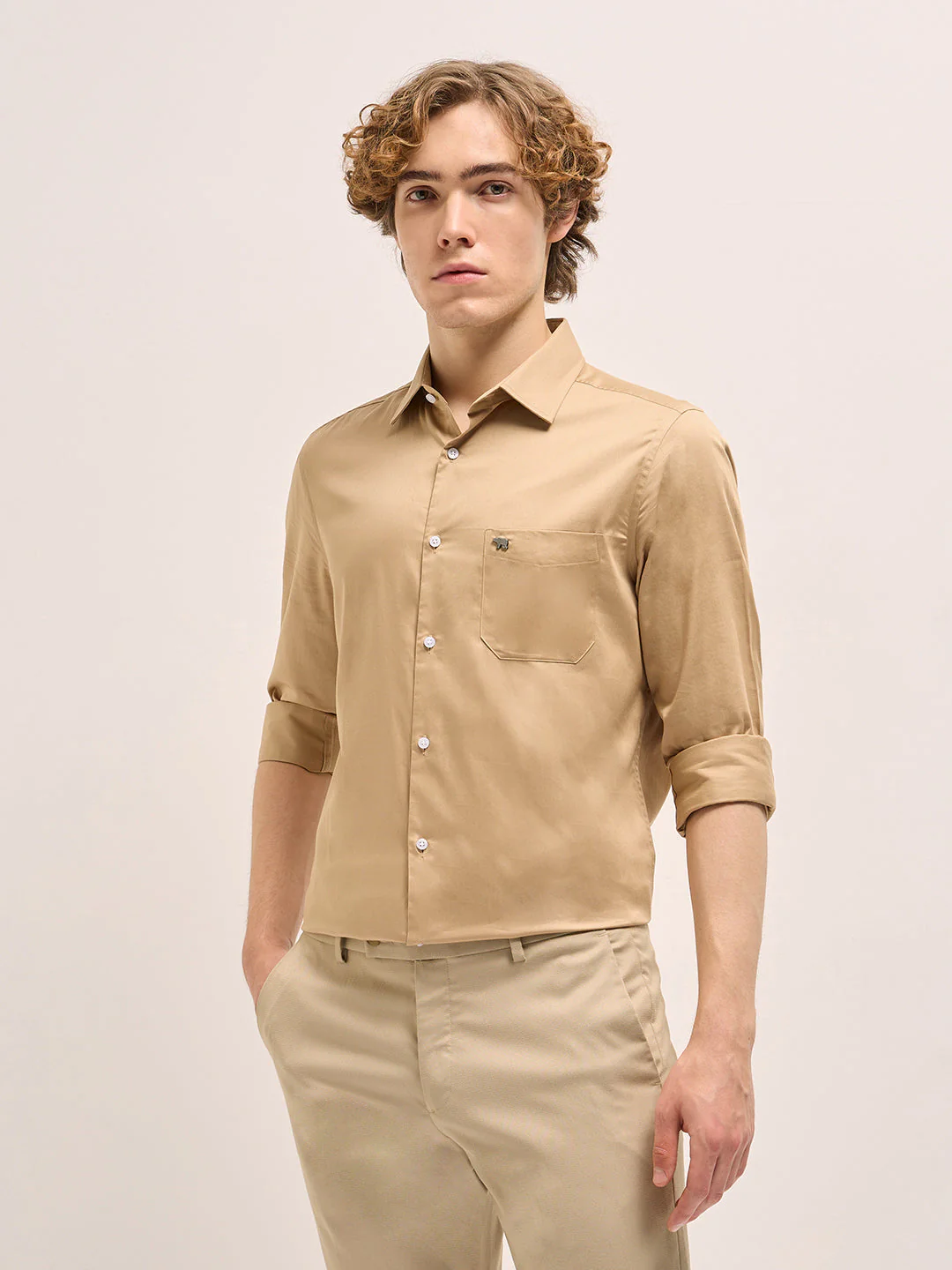 Men Shirt Gold Tailored Fit Solid Formal Shirt - Image 3