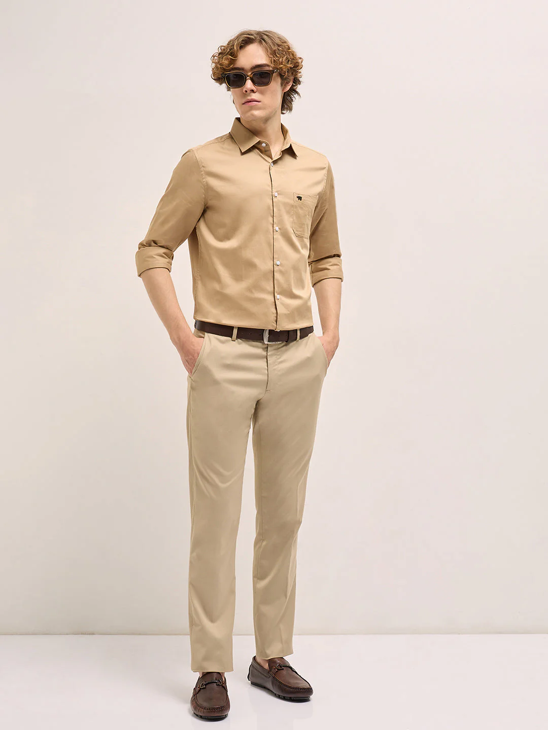 Men Shirt Gold Tailored Fit Solid Formal Shirt - Image 4