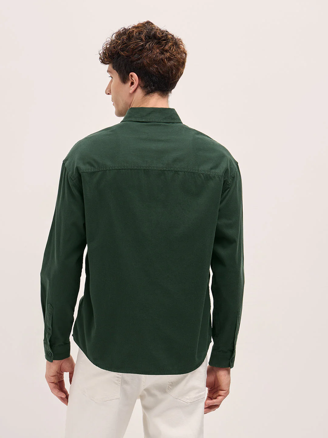 Men Shirt Green Solid Relax Fit Overshirt - Image 2