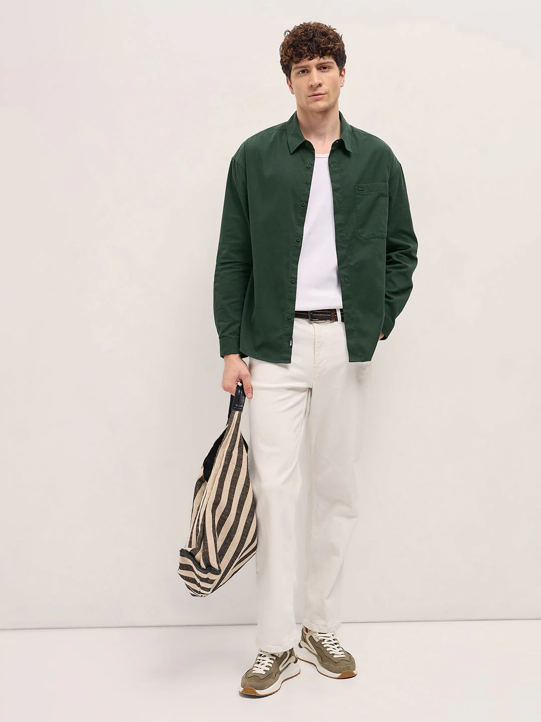 Men Shirt Green Solid Relax Fit Overshirt - Image 4