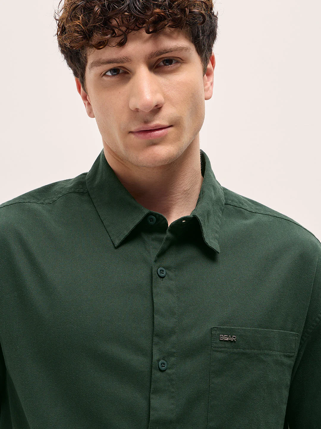 Men Shirt Green Solid Relax Fit Overshirt - Image 5