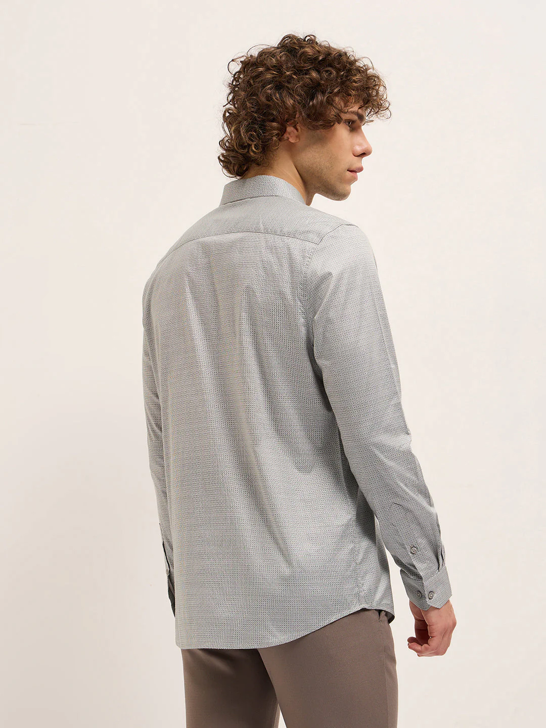 Men Shirt Grey Micro Geometric Print Tailored Fit Formal Shirt - Image 2
