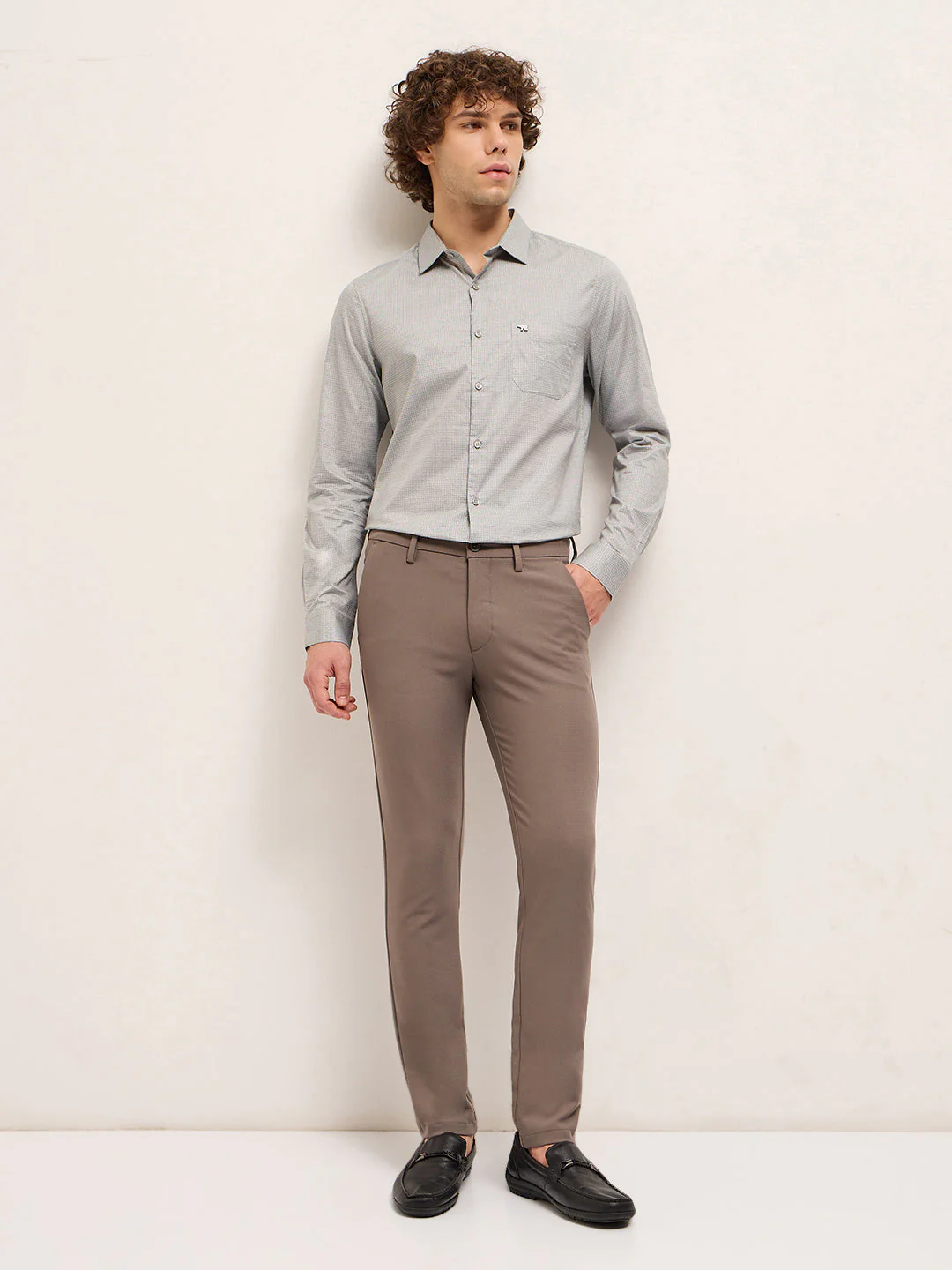Men Shirt Grey Micro Geometric Print Tailored Fit Formal Shirt - Image 4