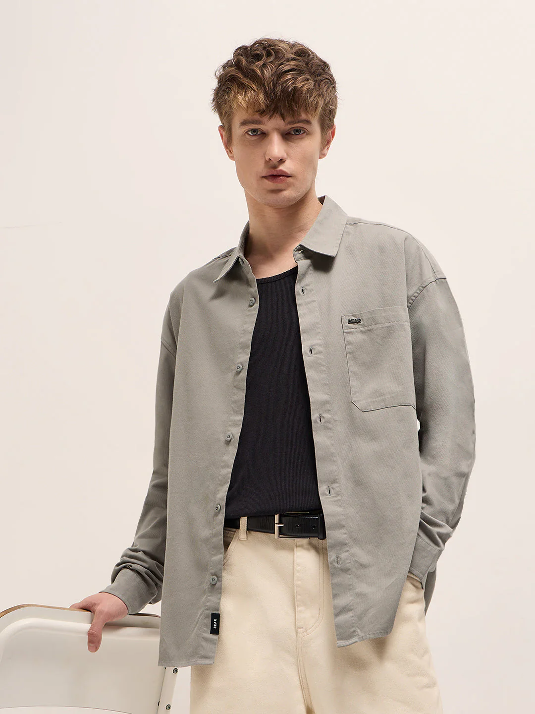 Men Shirt Grey Solid Relax Fit Overshirt