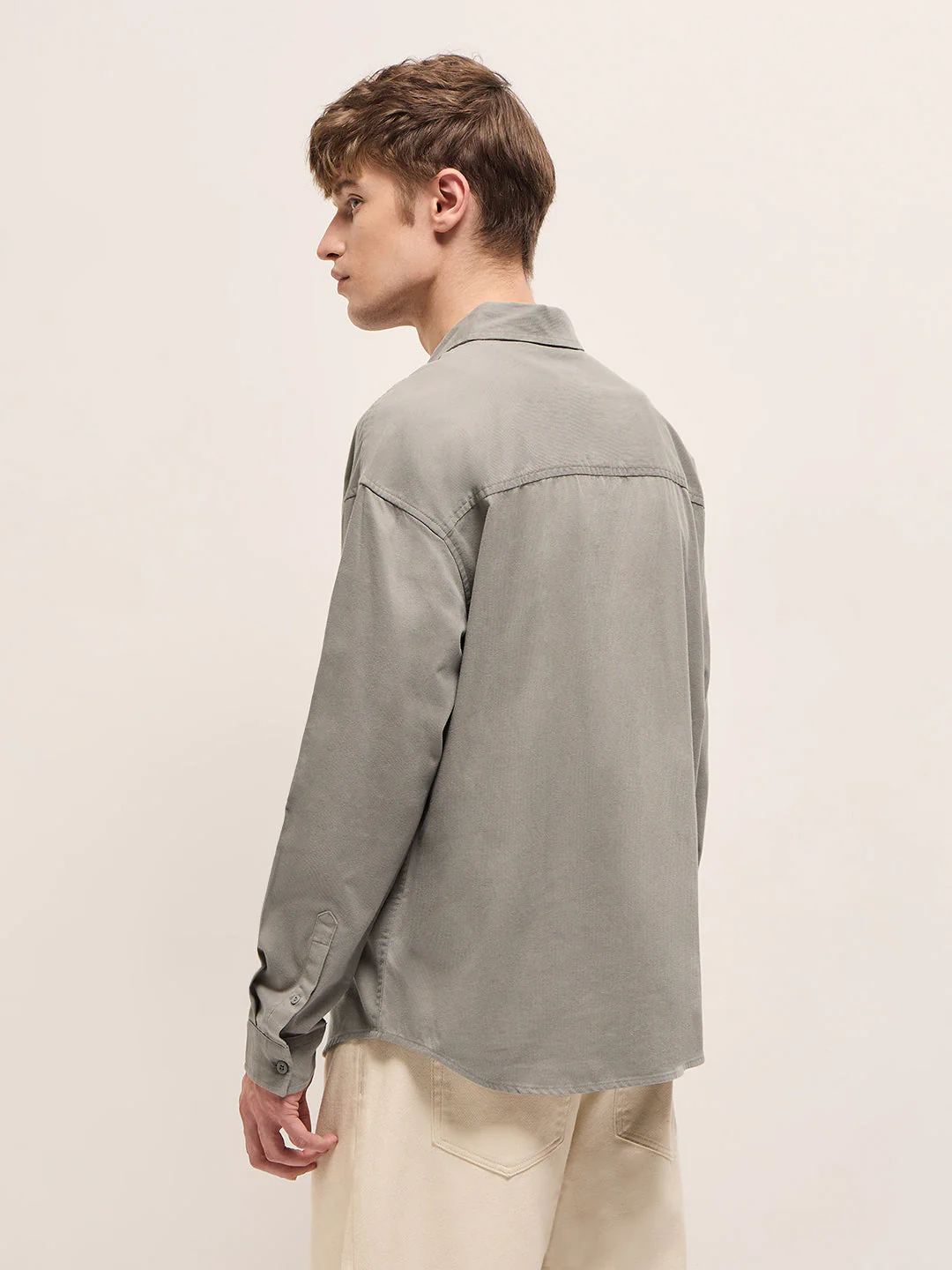 Men Shirt Grey Solid Relax Fit Overshirt - Image 2