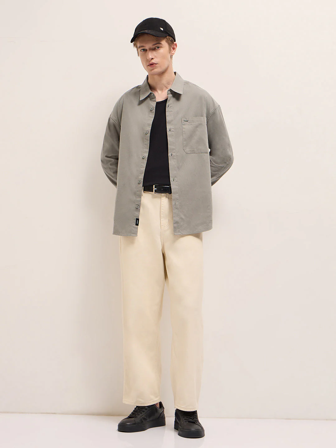 Men Shirt Grey Solid Relax Fit Overshirt - Image 4